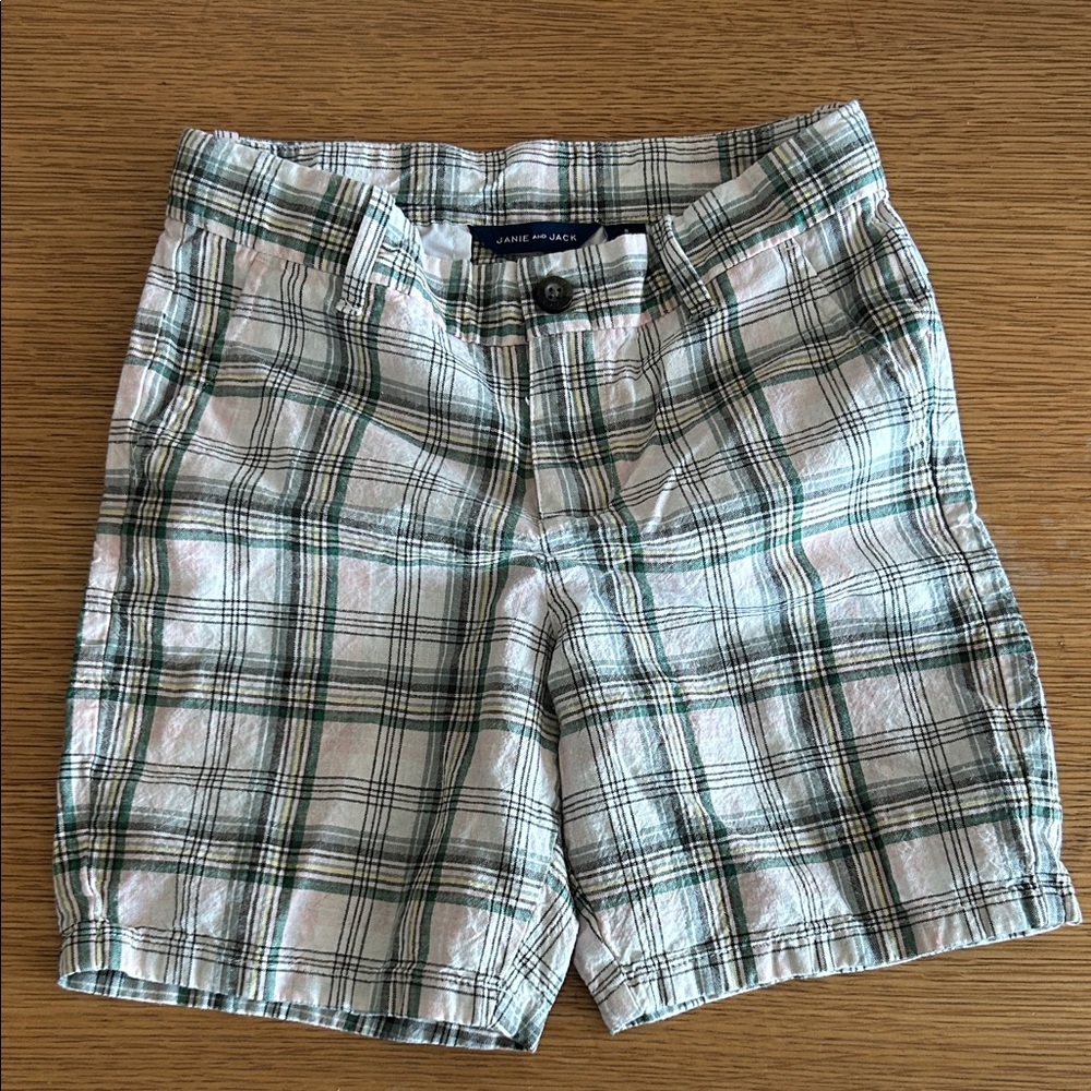 Janie and Jack Green and White Plaid Shorts